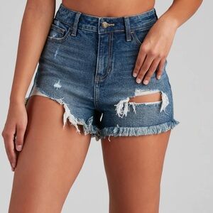 High rise denim shorts